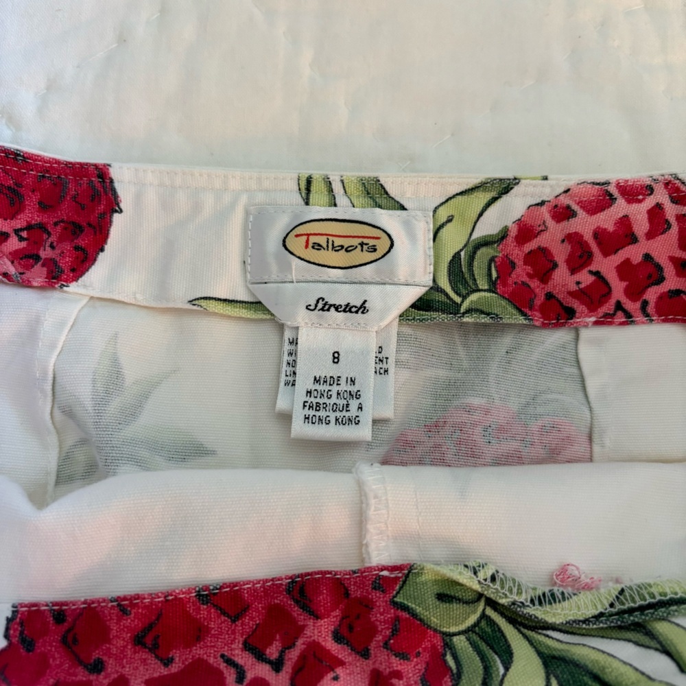 Talbots Stretch Ivory Pink Pineapple Skirt 8 Preppy Vacation Resort Summer Whim - Picture 6 of 7